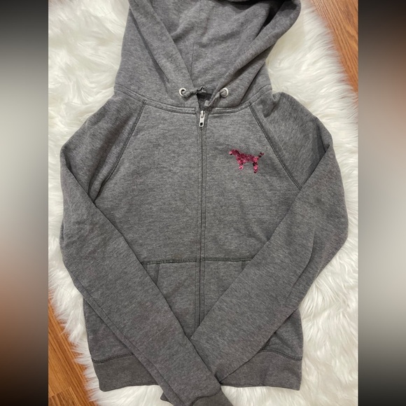 Victoria's Secret PINK San Francisco Sequins Grey ZIP UP sweatshirt - Picture 4 of 5
